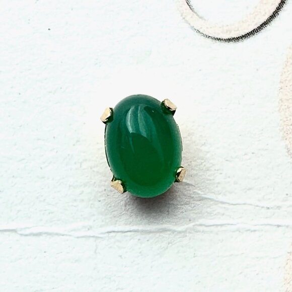 14K Yellow Gold Womens Earrings Pierced Green Chrysophrase Stud Gift Idea for He - Picture 3 of 3